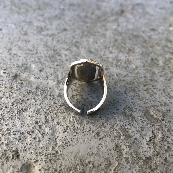 Silver Elongated Hexagon Ring with Peach Stone - Picture 10 of 15